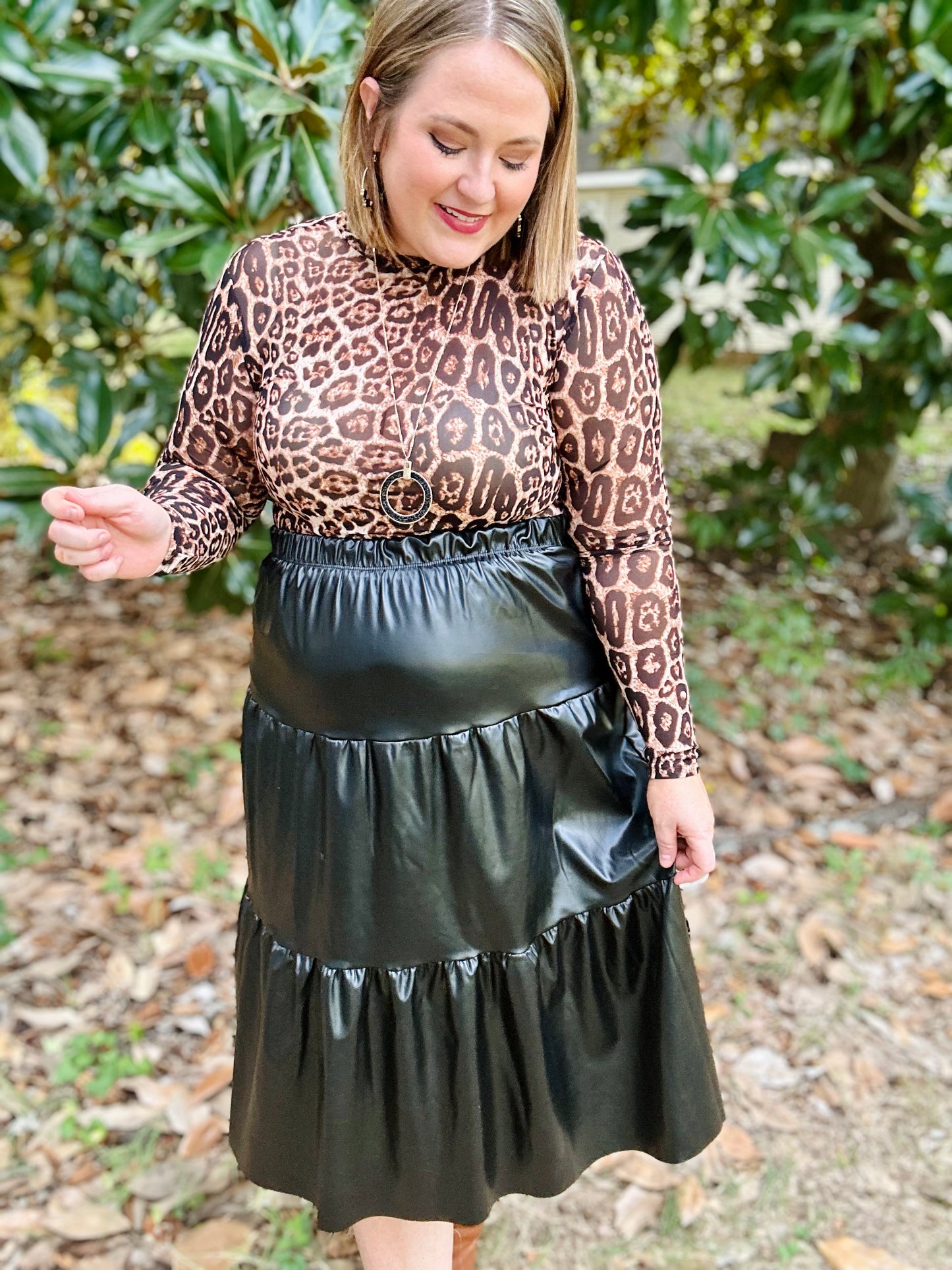 Ellie Faux Leather Tiered Skirt