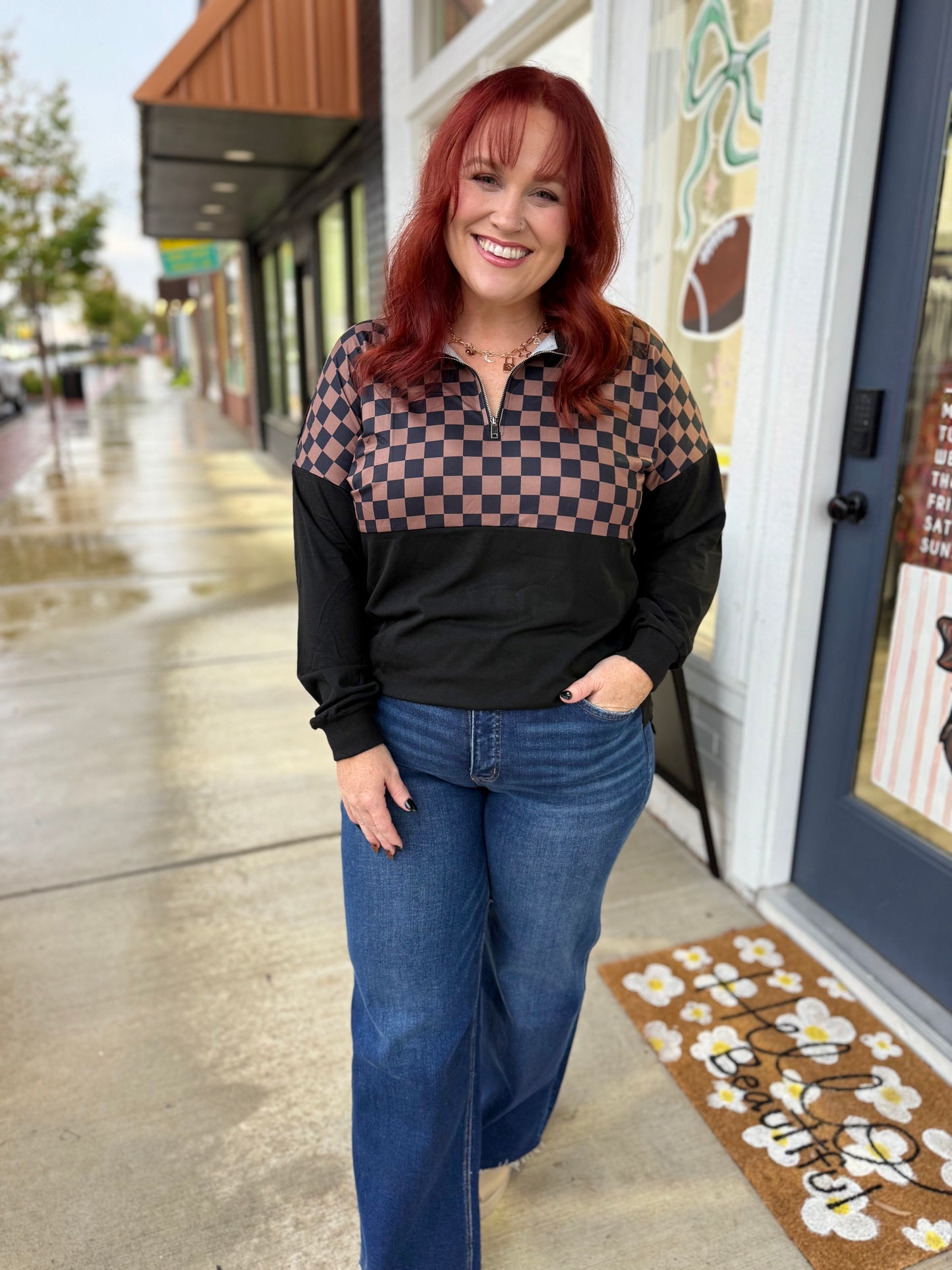 Checkered Half-Zip Pullover