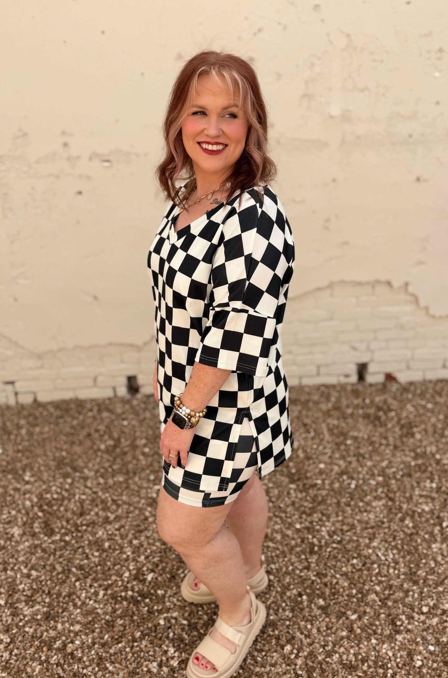 Maci Oversized Checkered V-Neck Top