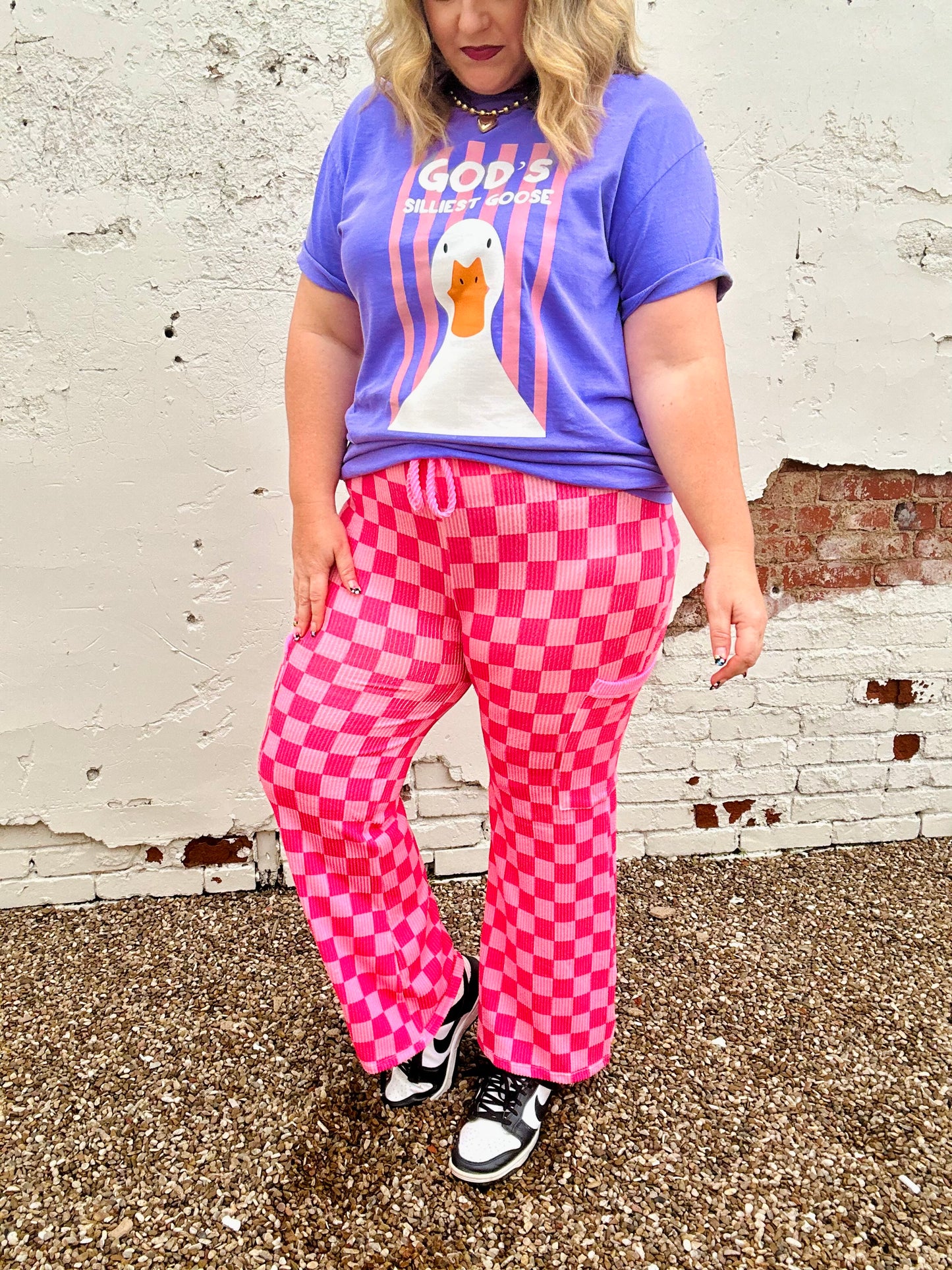 Lila Check Open Leg Pants