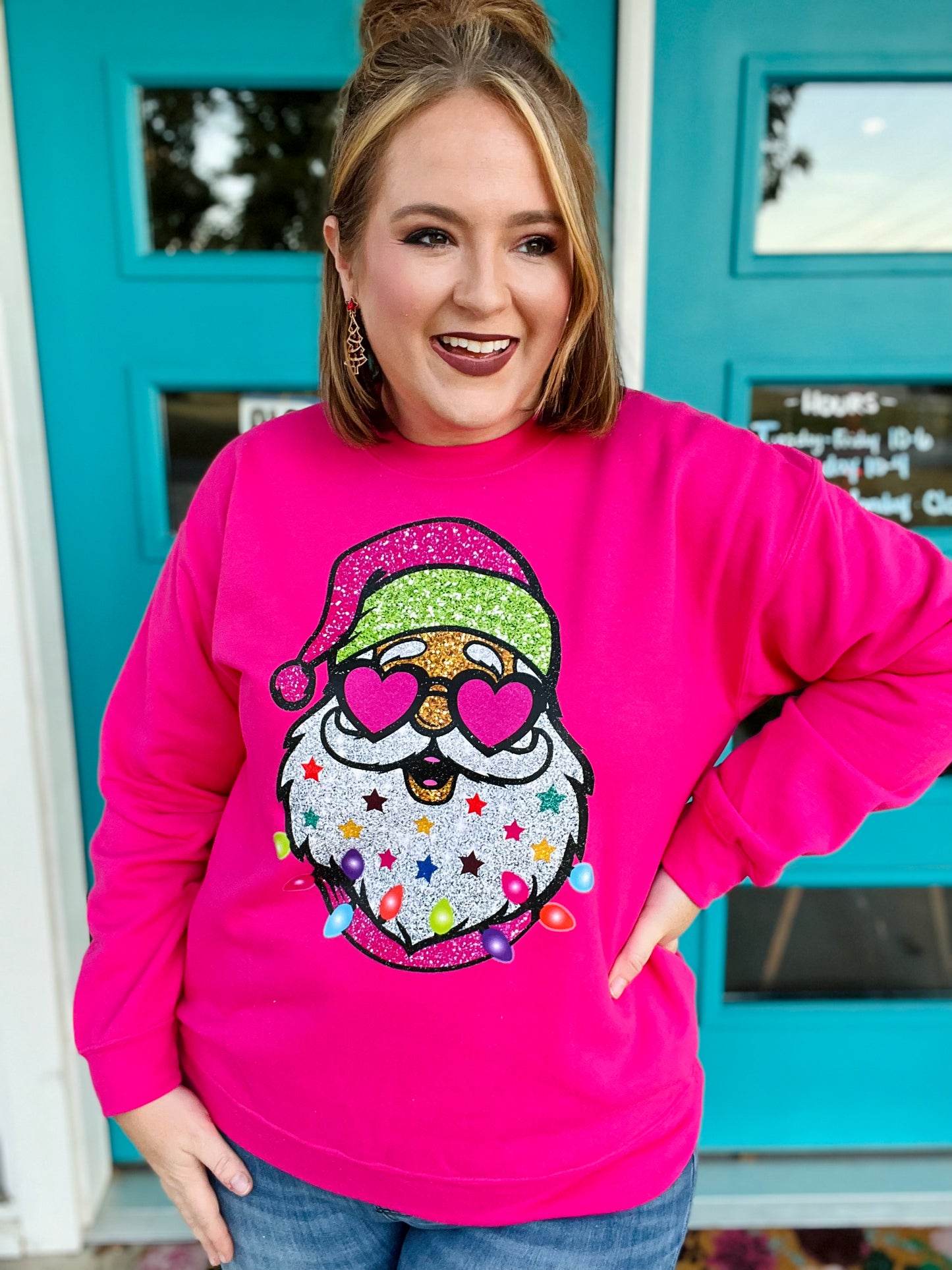 Fancy Santa on Pink Sweatshirt