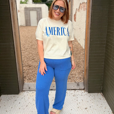 Emily Blue Ribbed Pants