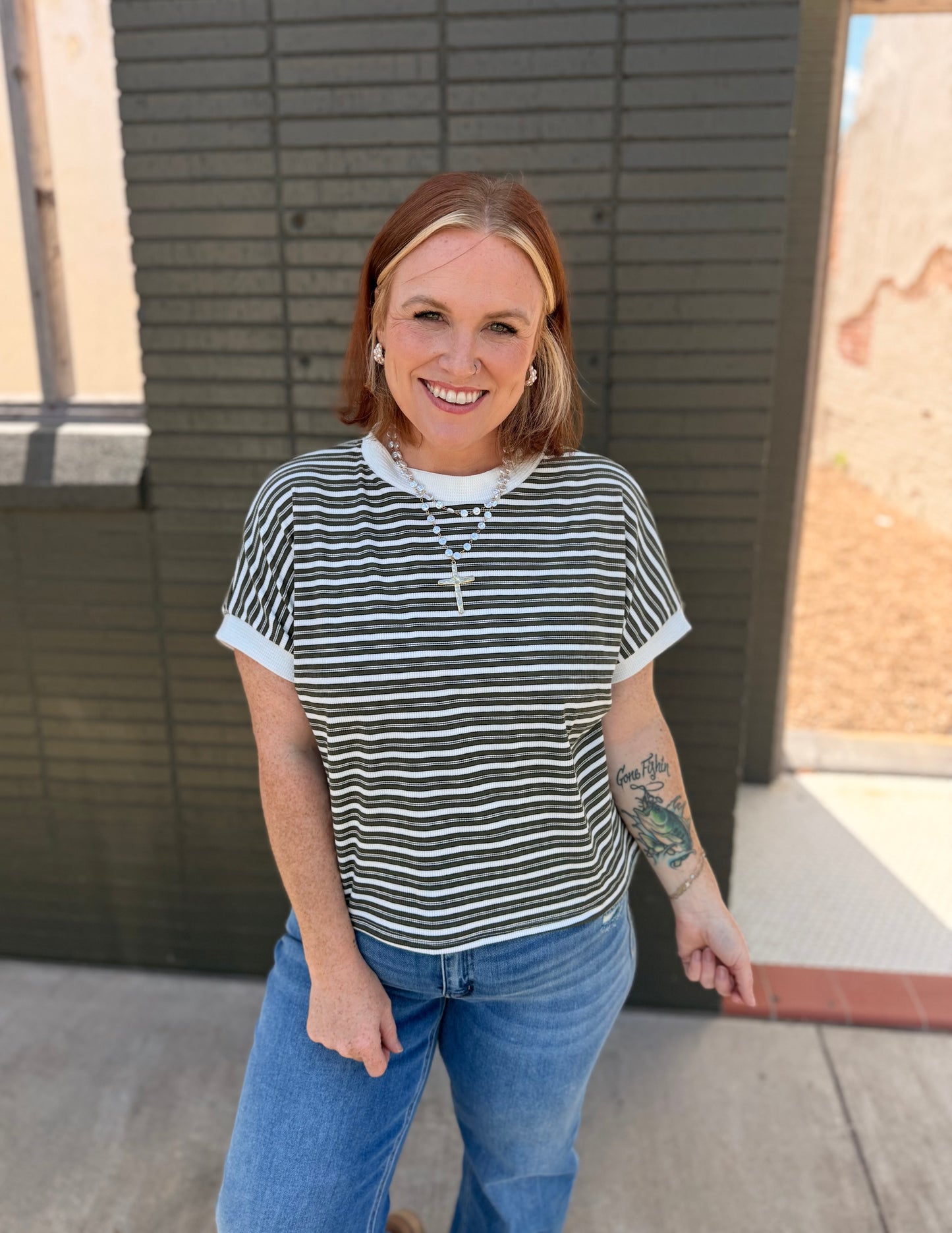Lennie Striped Top in Olive