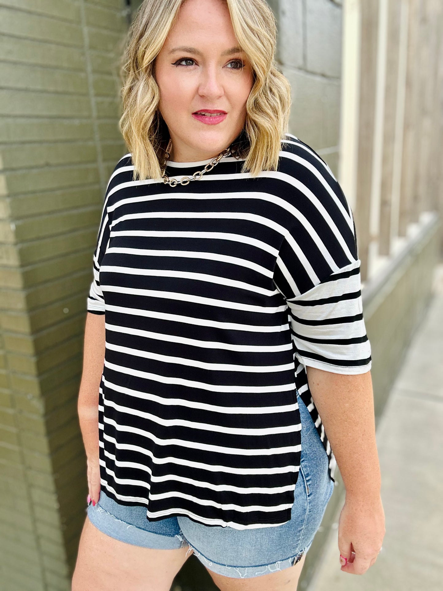 Ellie Split Hem Striped Top