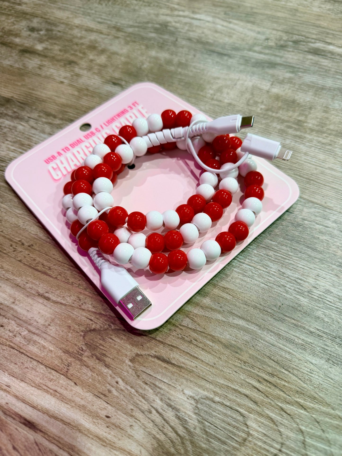 Red & White Beaded Universal Charger