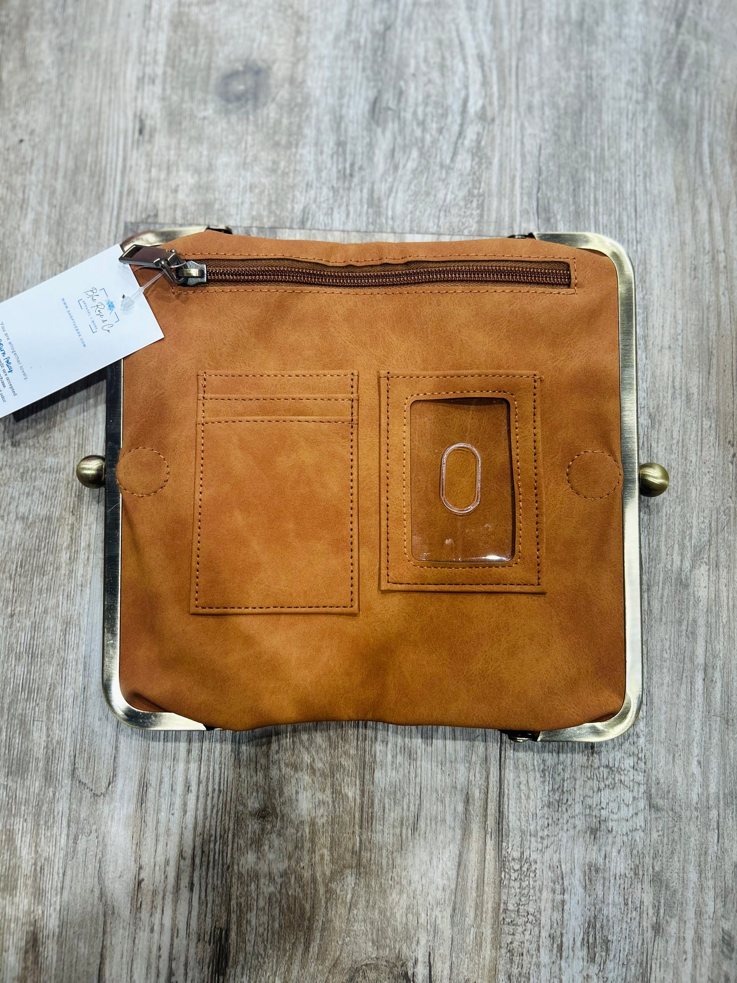 Karen Kiss Lock Clutch in Tan