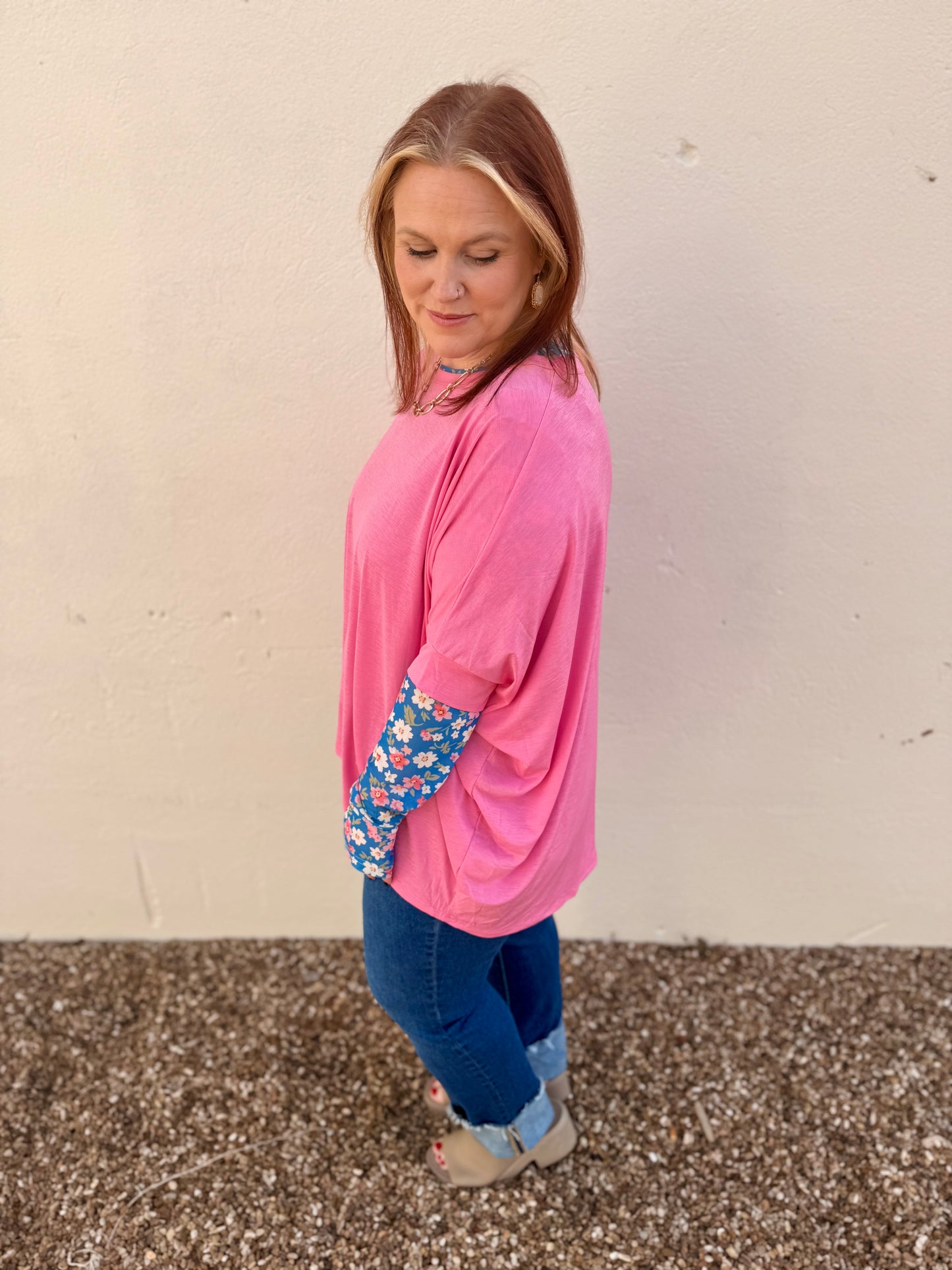 Anna Oversized Spring Tunic Top In Pink