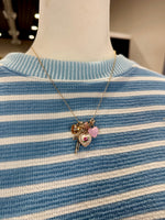 Multi Charm Porcelain Bow Ball Chain Necklace