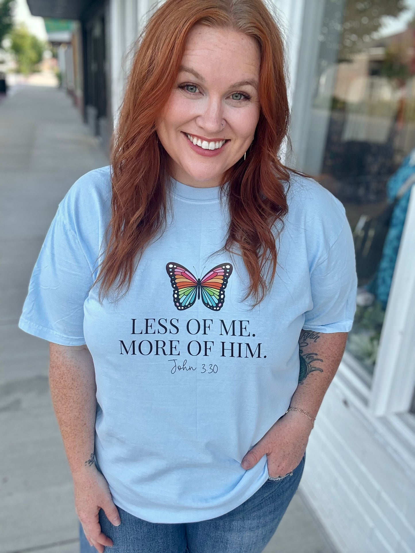 Less of Me Butterfly Tee on Comfort Color