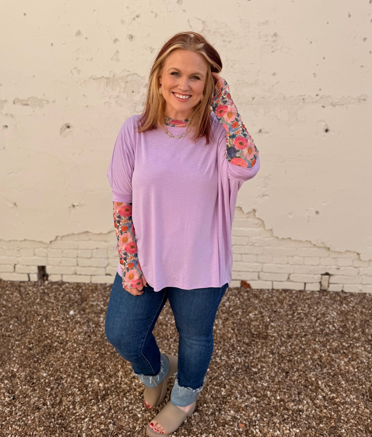 Anna Oversized Spring Tunic Top In Purple