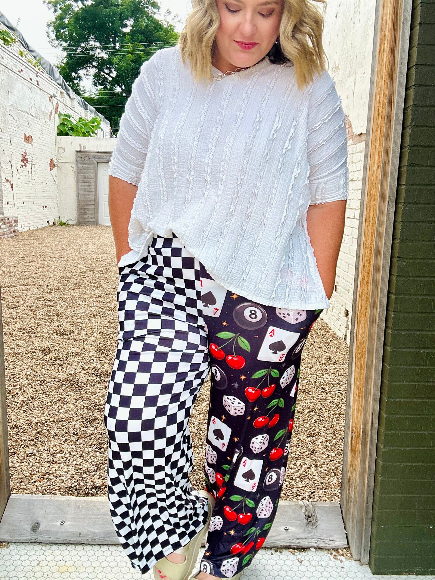 Karla Split Print Checkered Pants