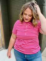 Lennie Stripe Scalloped Top in Red