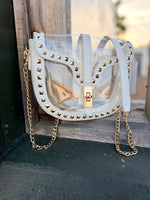 White Studded Clear Stadium Bag