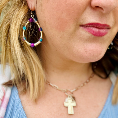 Beaded Metal Teardrop Earrings (Multiple Colors)
