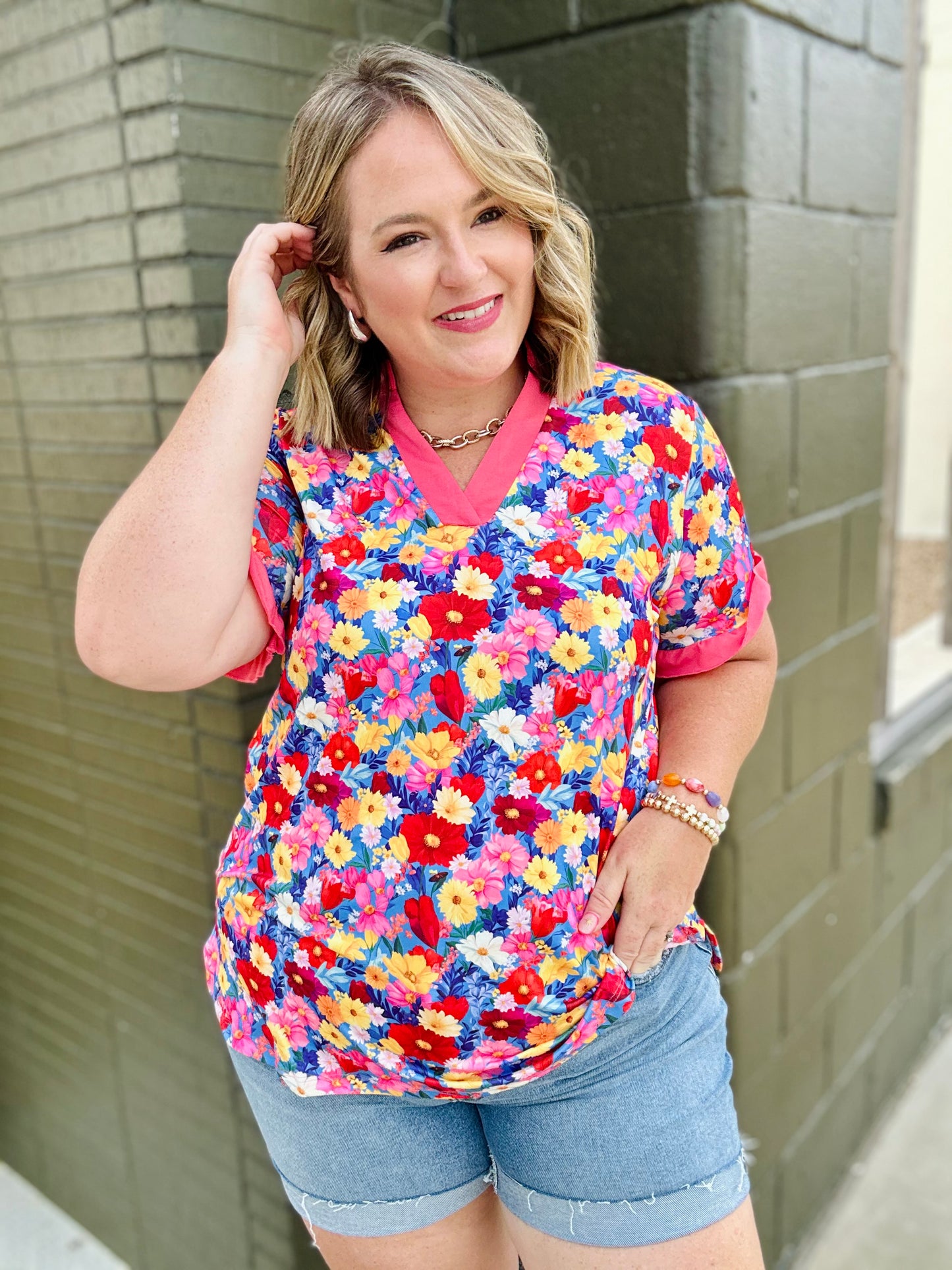 Floral V Neck Top