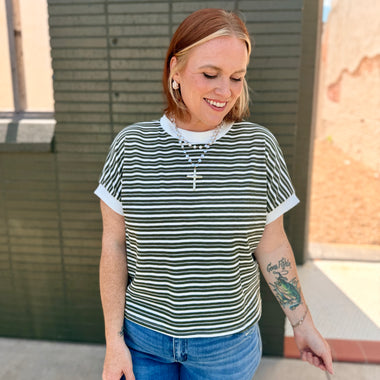 Lennie Striped Top in Olive