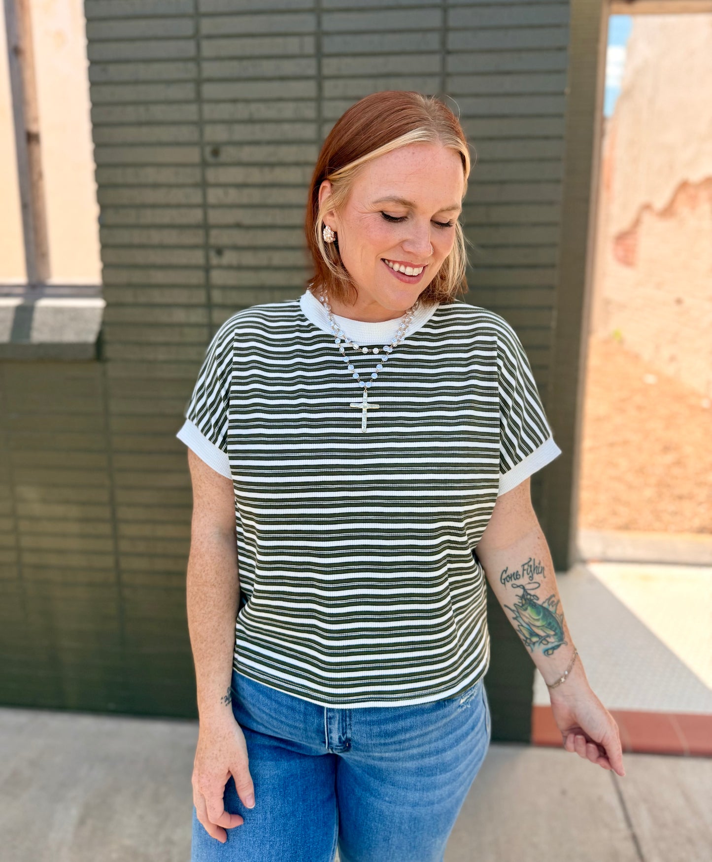 Lennie Striped Top in Olive