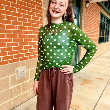 Green and White Polka Dot Mesh