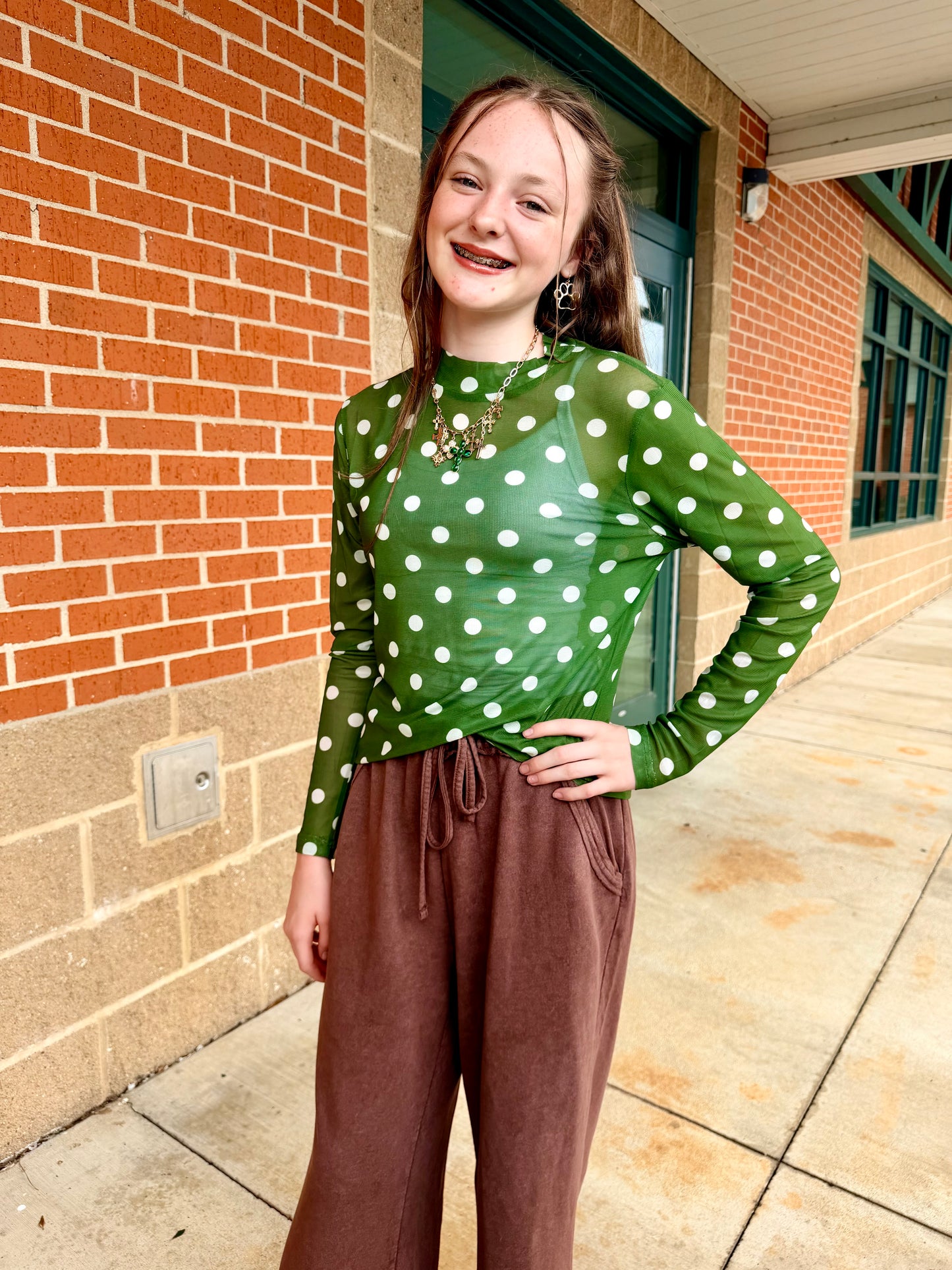 Green and White Polka Dot Mesh