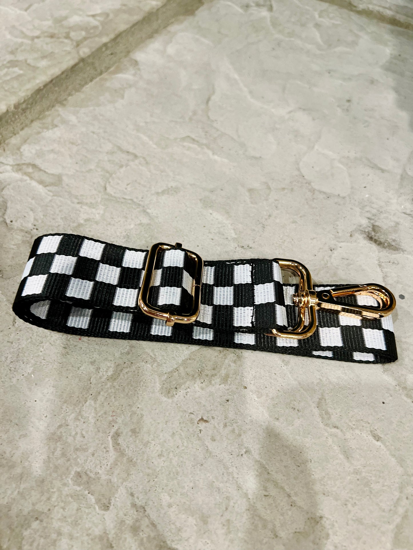 Black and White Checkered Crossbody Strap