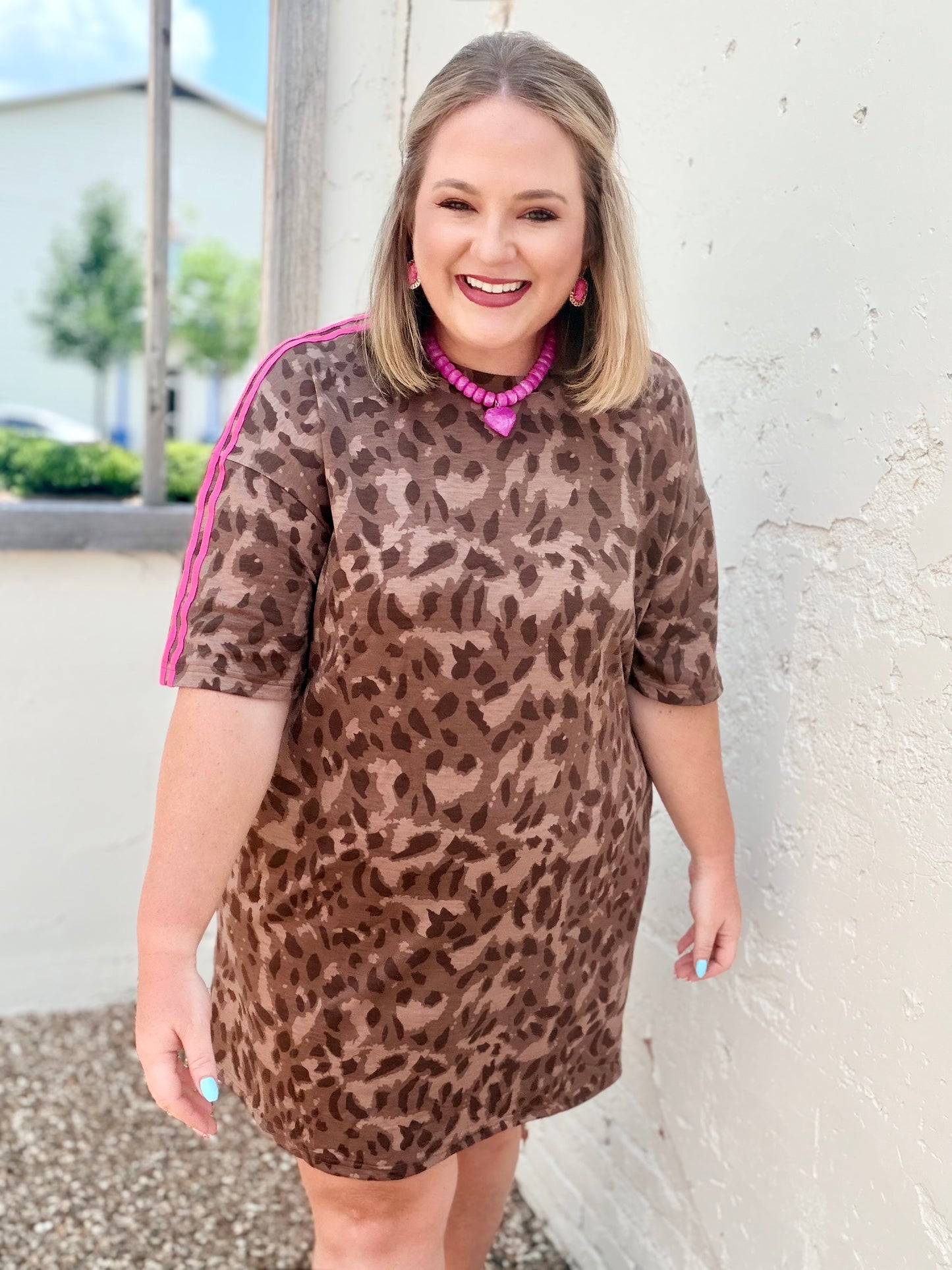 Leopard Contrast Stripe Mini T-Shirt Dress
