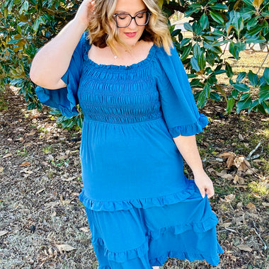 Lisa Teal Tiered Dress