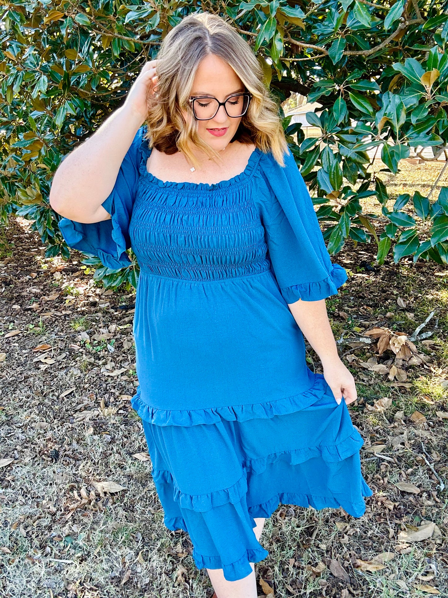 Lisa Teal Tiered Dress