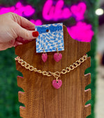 Rhinestone Puffy Heart Drop Necklace