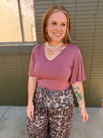 Finley Flutter Sleeve Top in Mauve