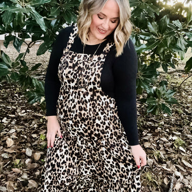 Sam Leopard Overall Tiered Midi Dress