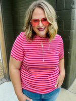 Lennie Stripe Scalloped Top in Red