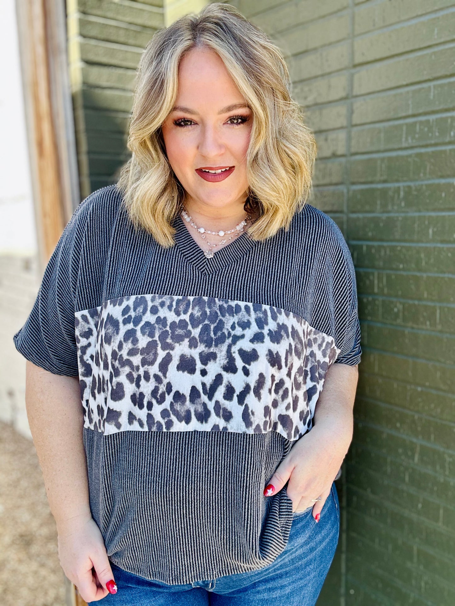 Sherry Ribbed Leopard Top