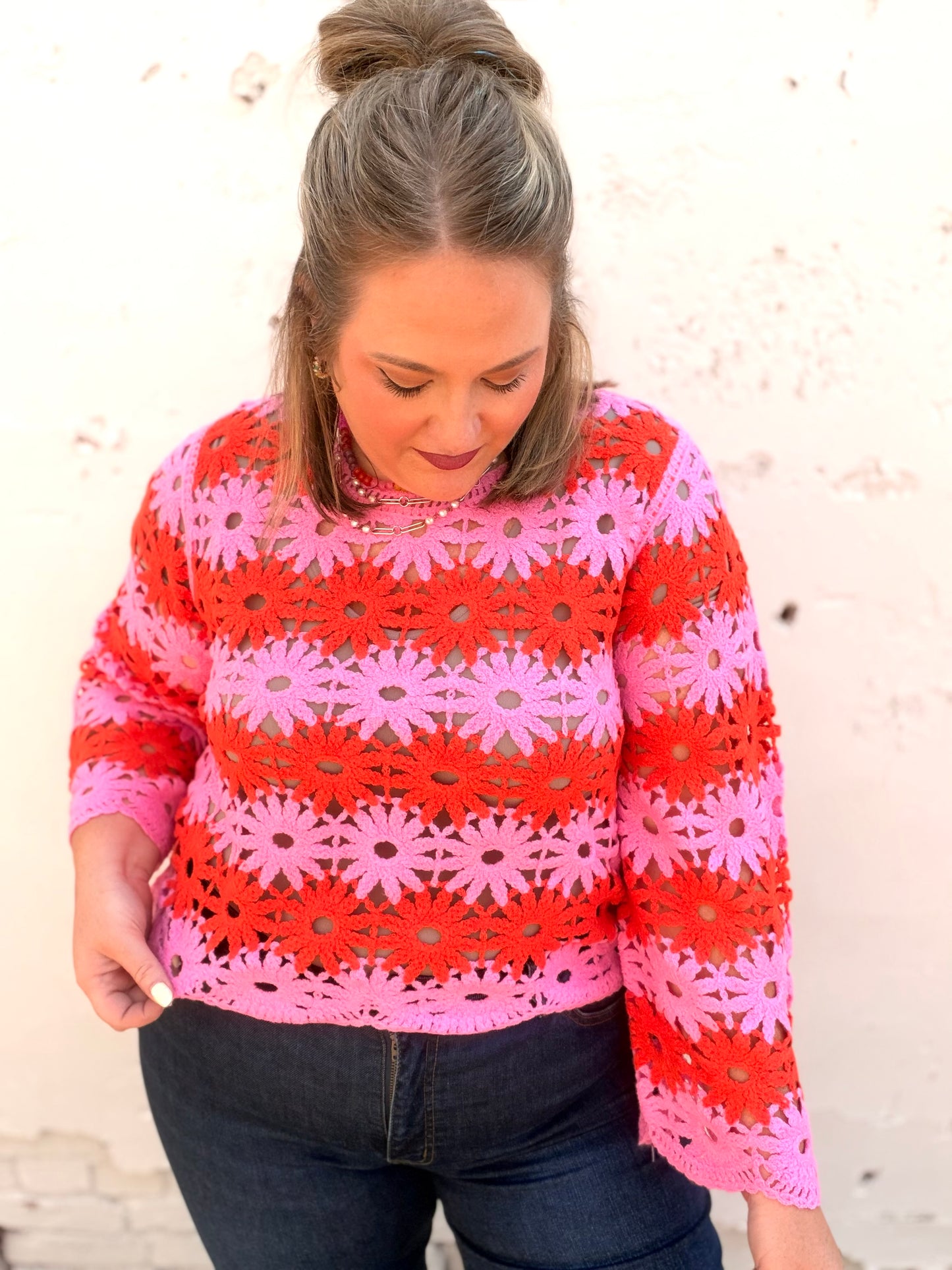 Flower Crochet Knit Top
