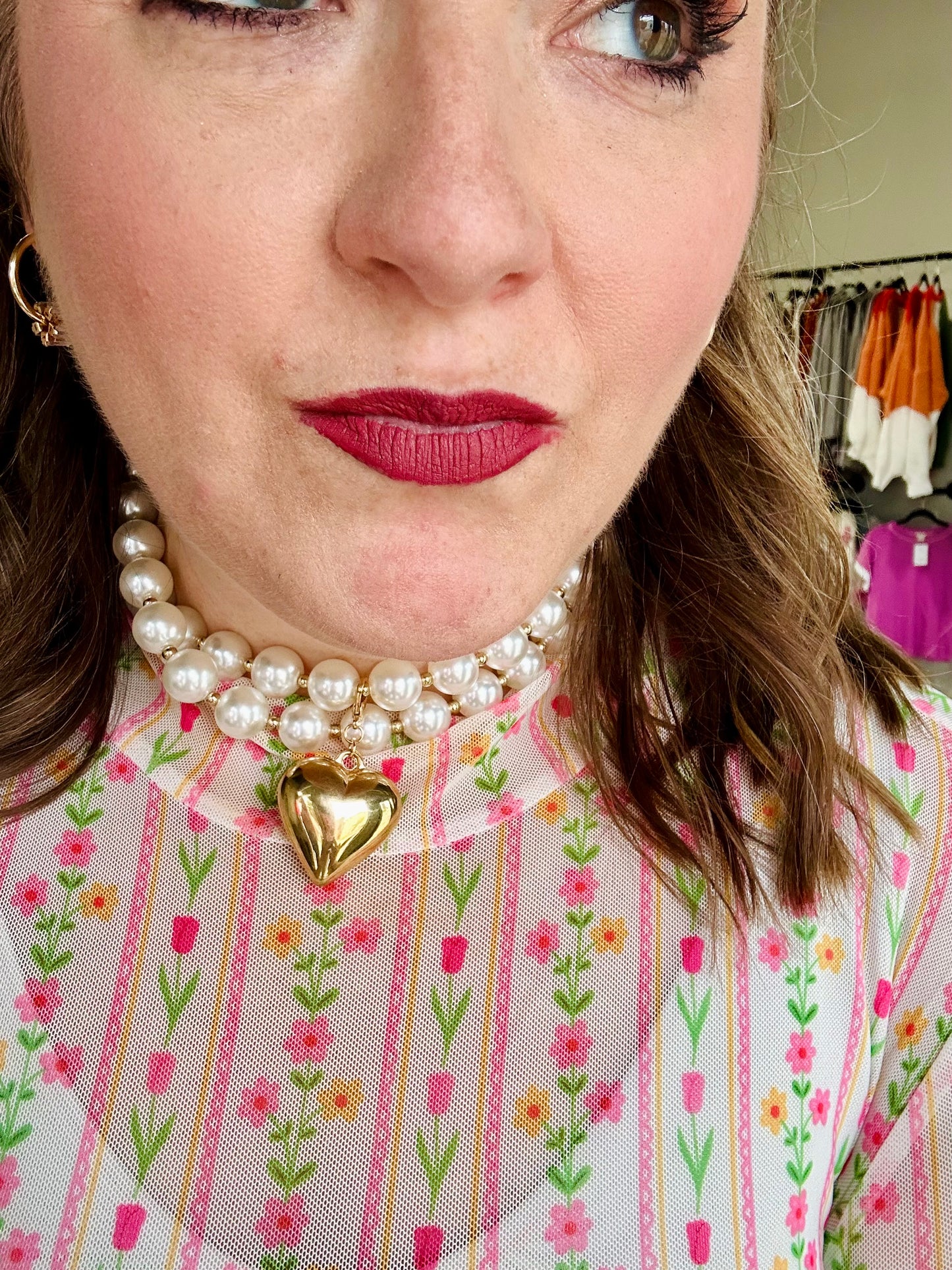 Pearl Layered Heart Necklace