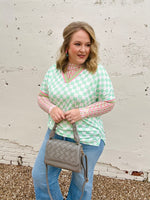 Mint Green Checkered V-Neck