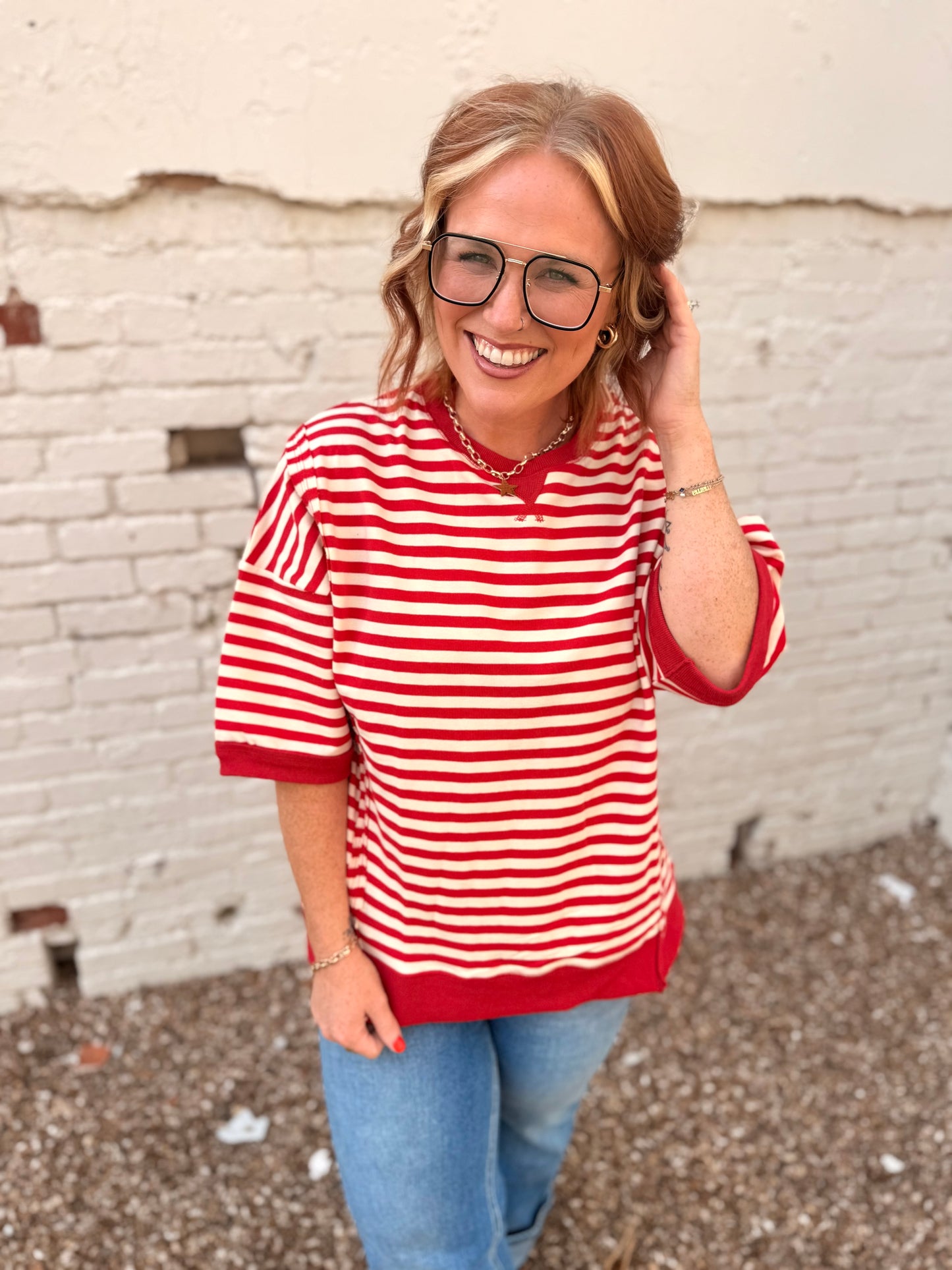 Sarah Oversized Striped Top in Red