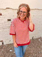 Sarah Oversized Striped Top in Red