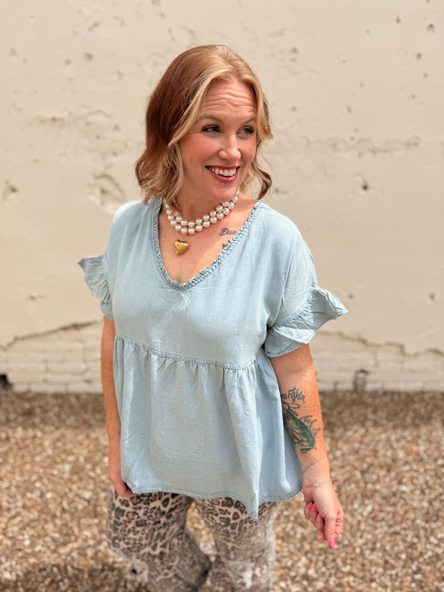 Reba Double V Neck Denim Top