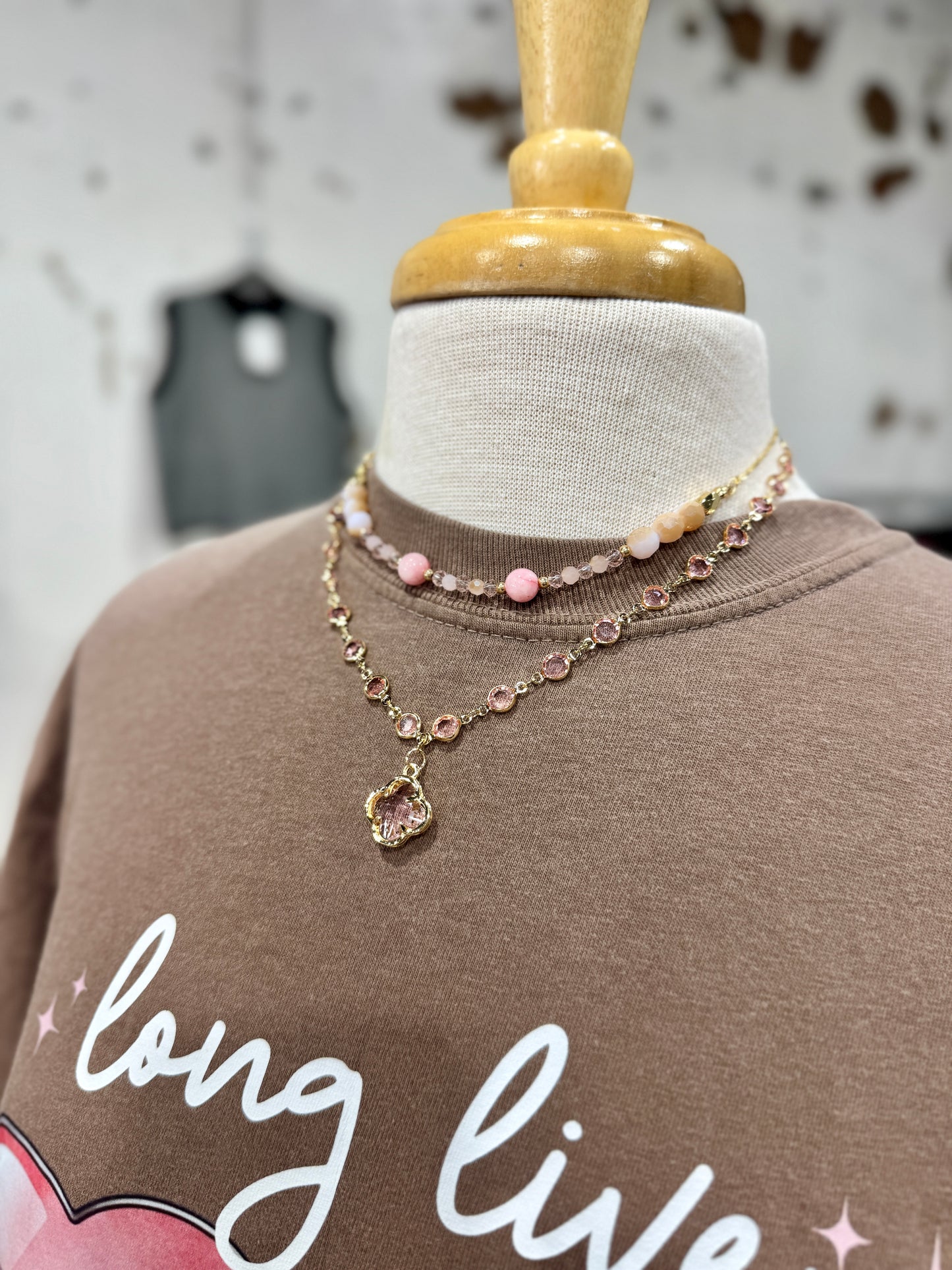 Pink Layered Chain Link Necklace