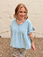 Reba Double V Neck Denim Top
