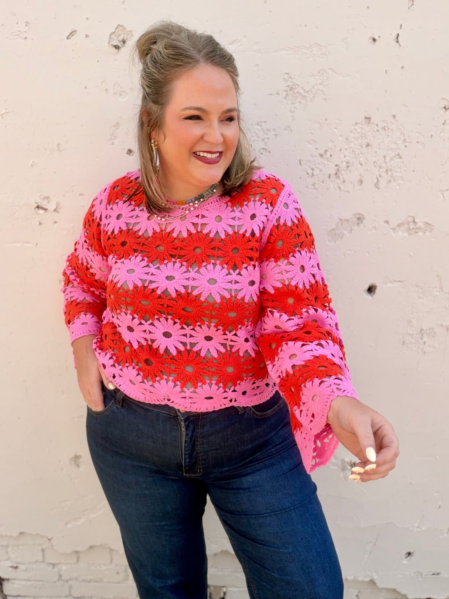 Flower Crochet Knit Top
