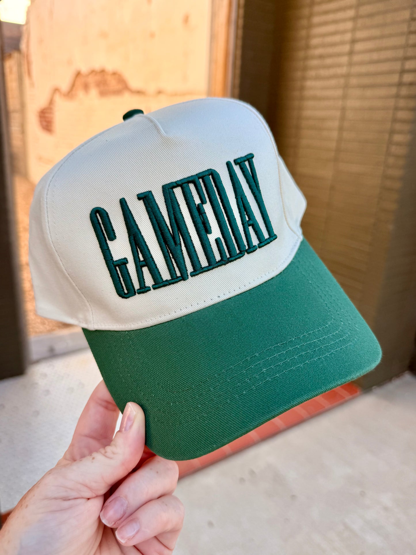 GAME DAY Embroidered Canvas Hat in Green