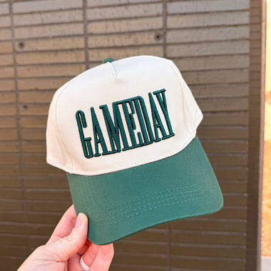 GAME DAY Embroidered Canvas Hat in Green
