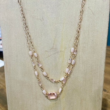 Layered Glass Crystal Necklace in Pink