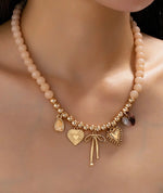 Beige Beaded Charm Necklace