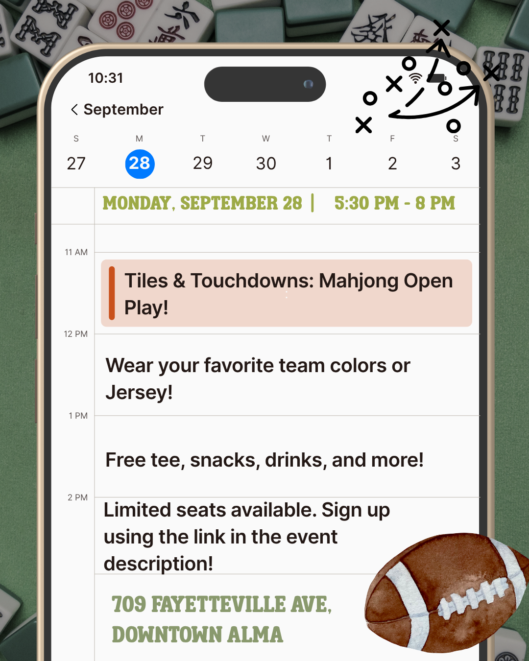 Tiles & Touchdowns: Mahjong Open Play (9/28)