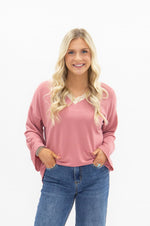 Market Special: V-Neck Lace Top in Dusty Rose