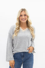 Market Special: V-Neck Lace Top in Gray