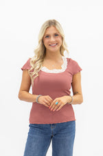 Market Special: Square Neck Lace Tee in Mauve