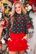 Market Special: Keigan Mesh Top- Christmas Polka Dots